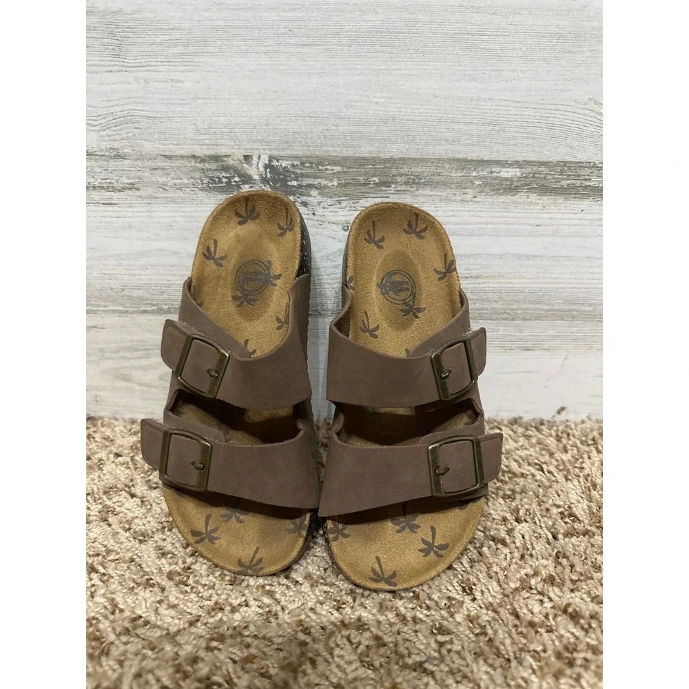 Brown Double Buckle Sandals Kids‎ Youth 1 Brown Slides EUC